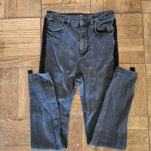 Zara Black Denim Velour Trim High Rise Skinny Jeans